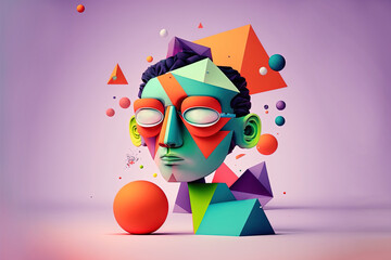 3d abstract geometric portrait graphics illustration made with Generative AI