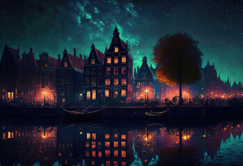 amsterdam in psychodelic colors created with Generative AI technology