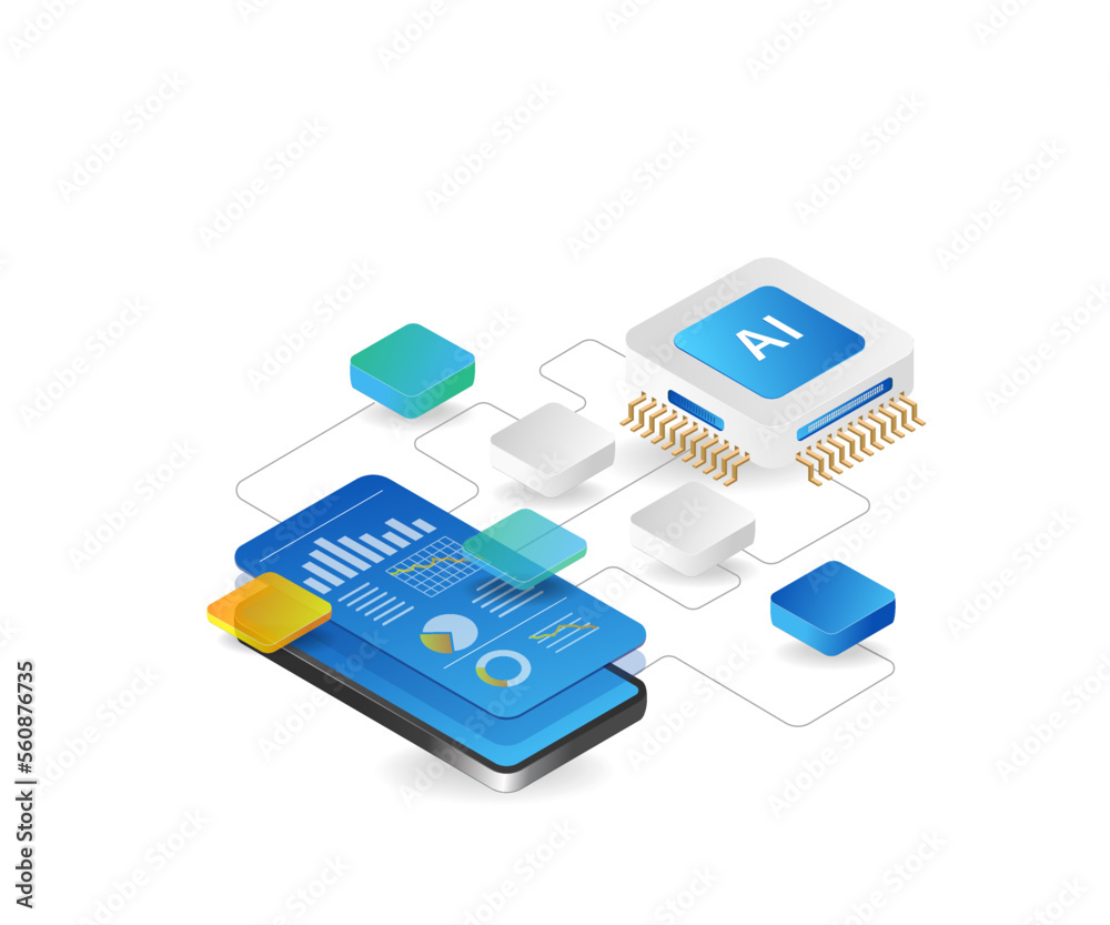 Aufkleber artificial intelligence flat isometric 3d concept illustration for smartphone application