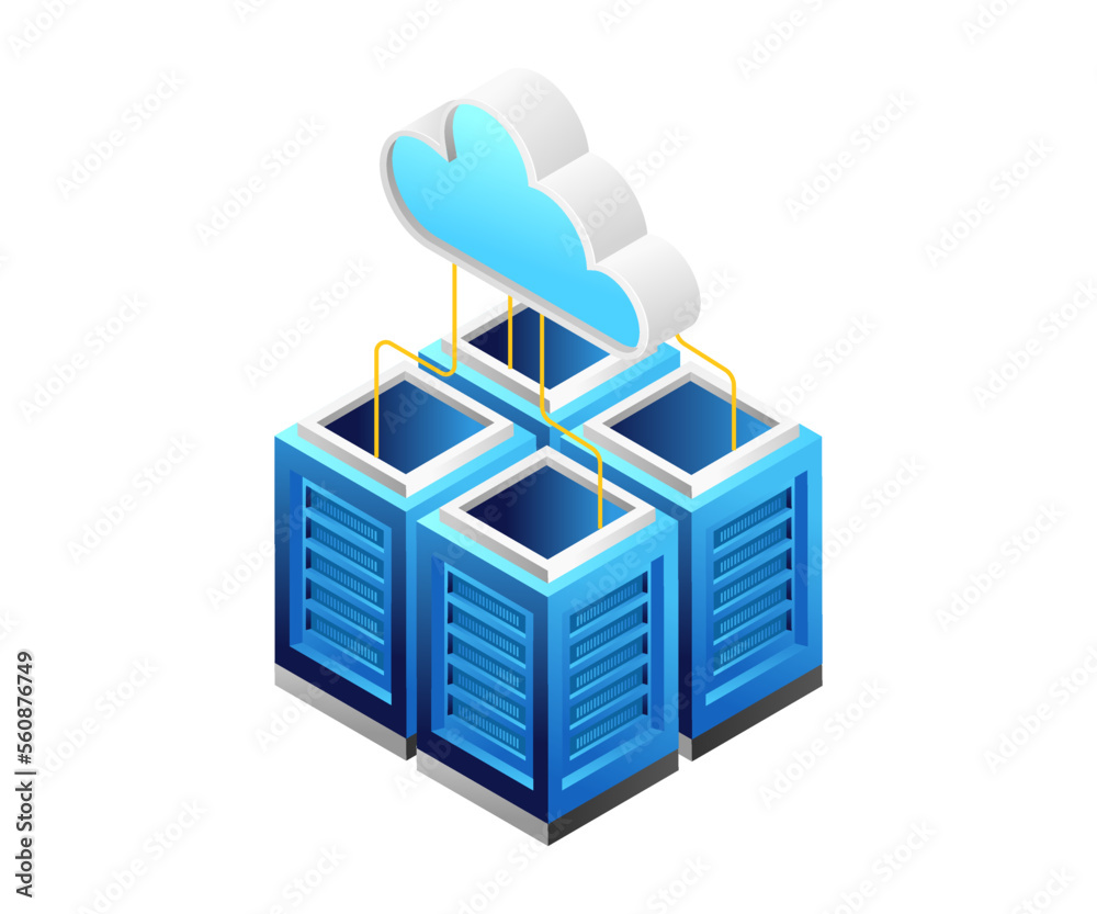 Poster Concept flat isometric 3d illustration cloud server data storage network