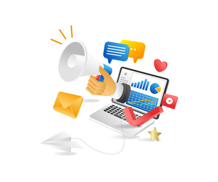 Concept flat isometric 3d illustration digital marketing technology transformation campaign