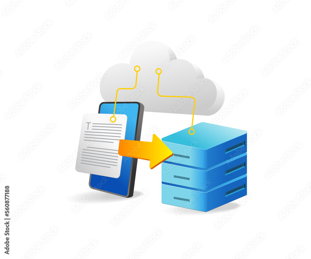 Poster flat 3d concept isometric illustration store smartphone data in cloud server
