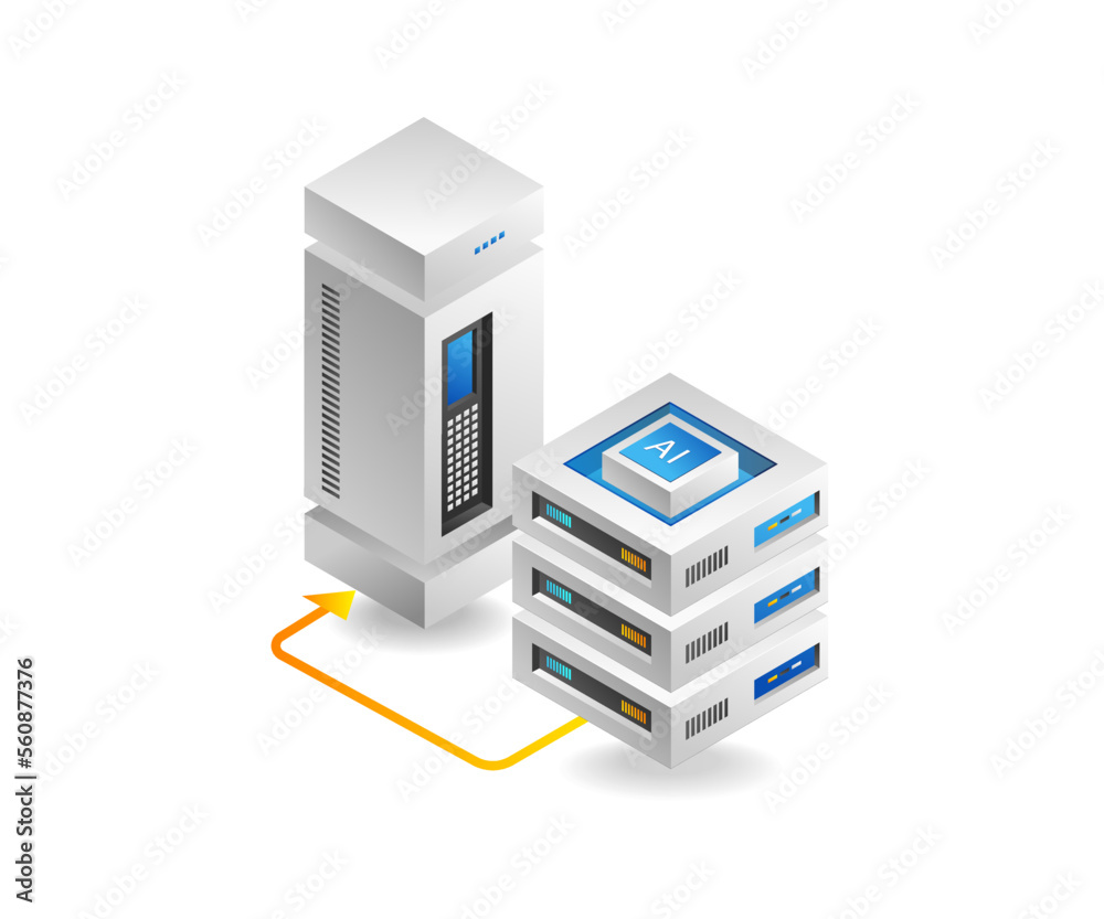 Poster flat 3d concept isometric illustration of artificial intelligence big data