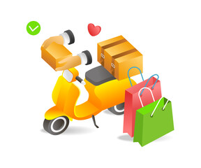 Flat 3d concept isometric illustration online shopping goods delivery