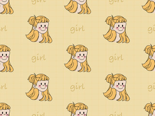 Girl cartoon character seamless pattern on yellow background