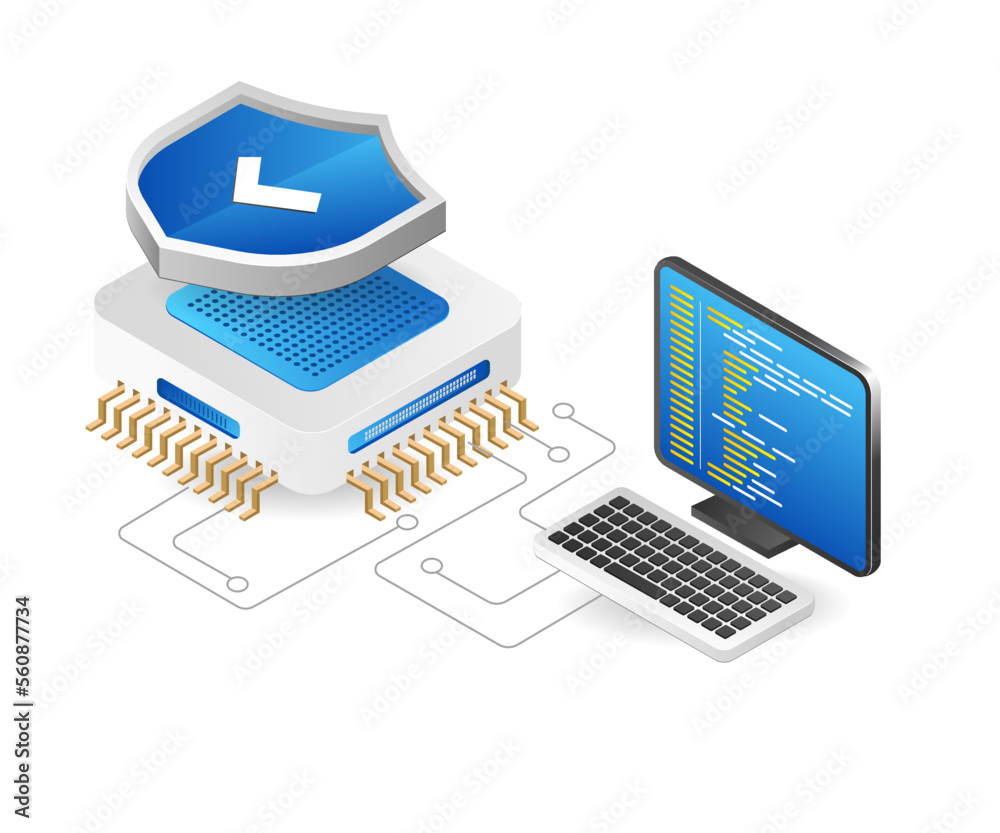 Aufkleber Isometric flat 3d concept of chip system security program illustration