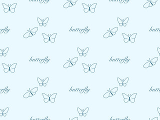Butterfly cartoon character seamless pattern on blue background