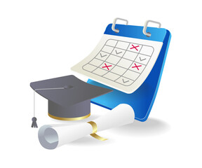 Isometric flat 3d concept illustration of graduation calendar studying at school