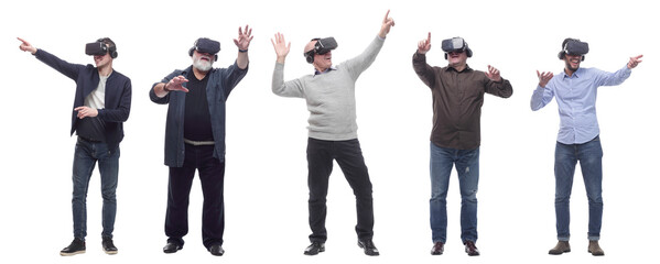Fototapeta na wymiar group of people with 3d glasses hands up isolated