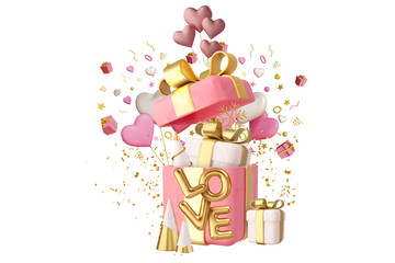 Valentine's day design. Realistic 3d pink gifts boxes for background. opened gift box design for valentine's day wish. transparent image   