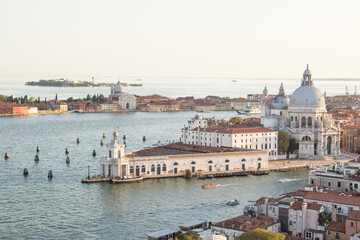 Beautiful views of Santa Maria Della Salute and the Venetian lagoon in Venice, Italy