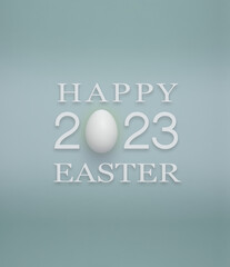 Happy Easter greetings with a real egg displaying the number 2023 against a dark green background