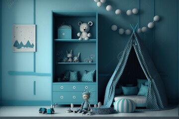 Modern luxurious blue child room interior. generative ai