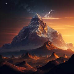 Mountain in the sunset time created with generative AI technology