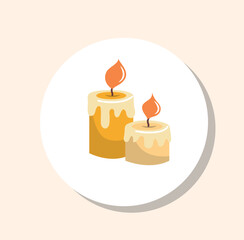 Christmas candles sticker. Element of decoration of apartment and room. Template, layout and mockup for website. Design element for invitation and greeting card. Cartoon flat vector illustration