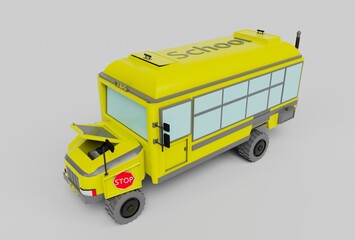 3d illustration yellow school bus on white background