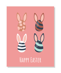 Fototapeta premium Easter boho greeting card. Collection of colorful eggs with ears. Culture, traditions and religion. International holiday and festival. Gifts, surprise and present. Cartoon flat vector illustration