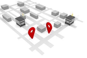 Deliver to destination. Read map information. A robot that delivers automatically. Machines deliver packages unattended.