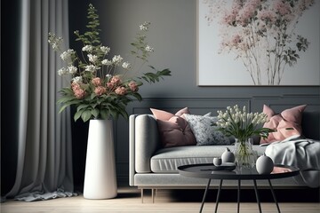 Modern black and white stylish living room interior design. Generative ai 