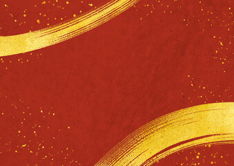 和素材 金筆 フレーム 赤 長方形バージョン