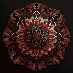 Modern red and black Arabic floral decoration design. Generative ai