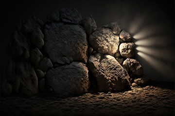 Rough dark stone with light background. generative ai