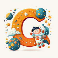 Cute letter C, Children's book, Space theme, Generative AI