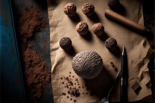 Minimalistic homemade chocolate truffle wallpaper. Generative ai