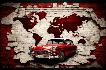 Global red classic car wallpaper design. Generative ai 