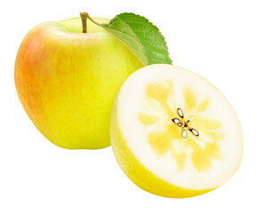 Green Apple on white, Fresh Yellow and Green Orin Apple Isolated on White background PNG File.