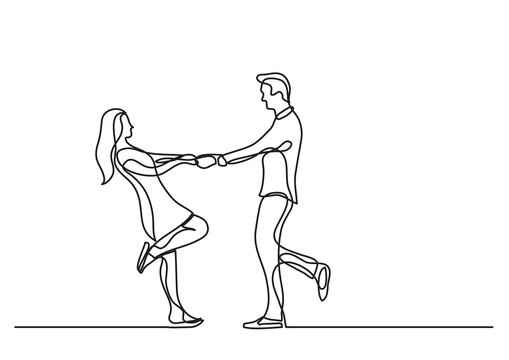 continuous line drawing happy couple dancing - PNG image with transparent background