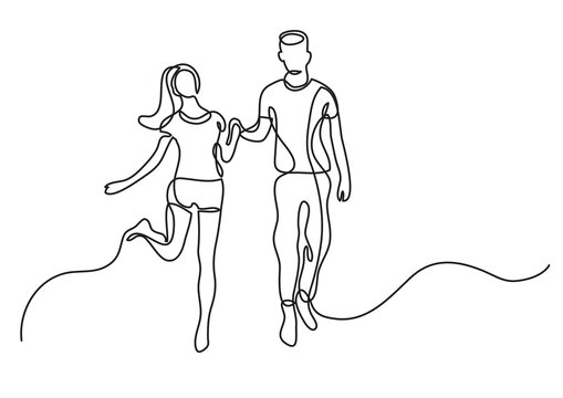 continuous line drawing happy couple holding hands - PNG image with transparent background