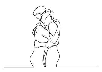continuous line drawing loving couple 4 - PNG image with transparent background