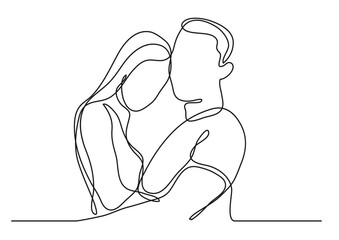 continuous line drawing loving couple embracing - PNG image with transparent background
