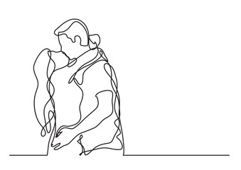 continuous line drawing loving couple embracing kissing - PNG image with transparent background
