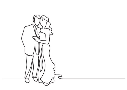 continuous line drawing loving couple - PNG image with transparent background