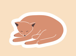 Femme fox icon. Sticker for social networks and instant messengers, forest dweller and cute animal lies and sleeps. Fauna, metaphor for tenderness and relaxation. Cartoon flat vector illustration