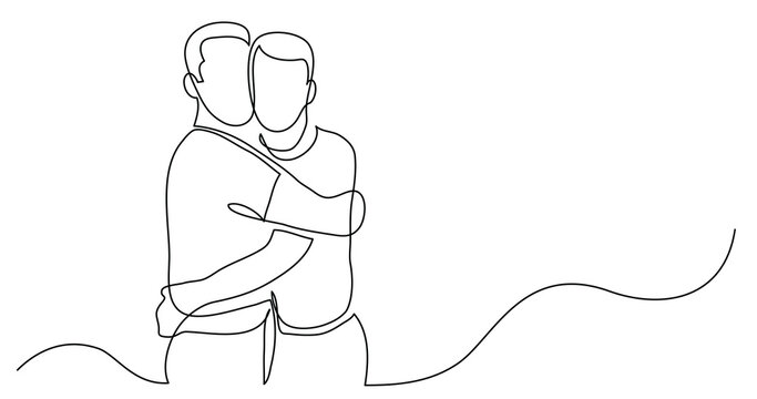 continuous line drawing of gay couple hugging each other - PNG image with transparent background