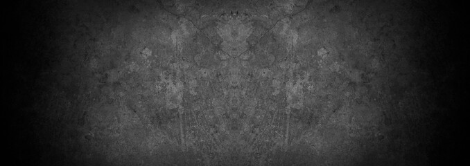 Old wall texture cement dark black gray panorama background abstract grey color design are light with white gradient background.