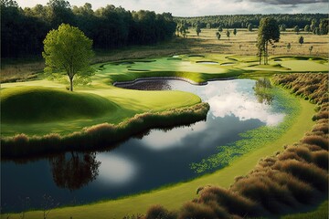 Photo realistic Golf course field. Generative AI