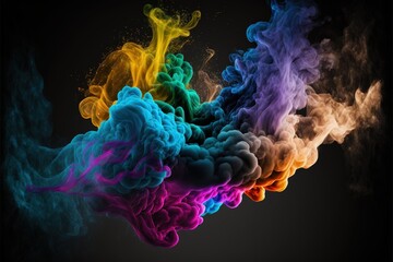 Colored smoke on black background generative ai artwork
