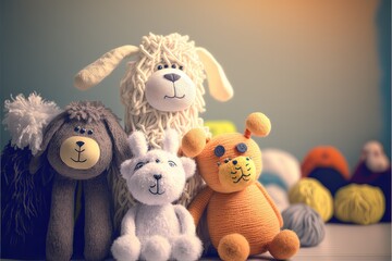 handcrafted toys made of wool with copy space generative ai soft light background