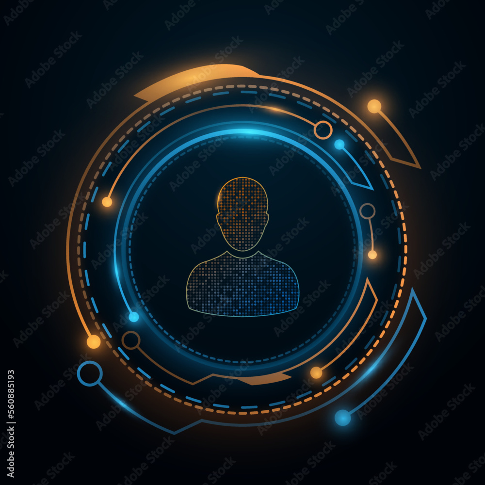 Poster sci-fi glowing hud element for user interface. storage of network user data. ui and ux design. hi-te
