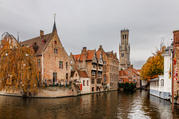 Fototapeta premium View of the Brugge historic city center. The old town in medieval Europe, Belgium.
