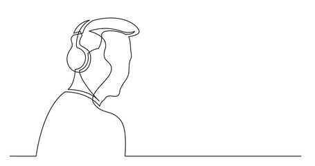 continuous line drawing of young stylish man listening music in headphones - PNG image with transparent background