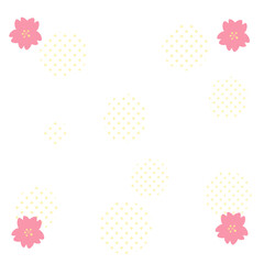 手書きの花と和柄の背景ー黄色