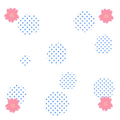 手書きの花と和柄の背景ー青