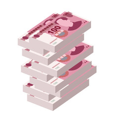 Yuan Renminbi Vector Illustration. Chinese money set bundle banknotes. Paper money 100 CNY. Flat style. Isolated on white background. Simple minimal design.