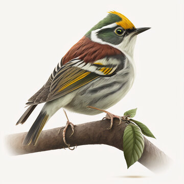 Chestnut-Sided Warbler full body image with white background ultra realistic



