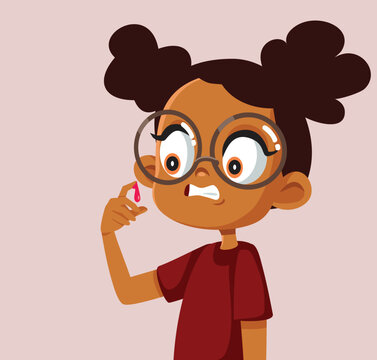 Little Girl Injured Her Finger Afraid to See Blood Vector Cartoon